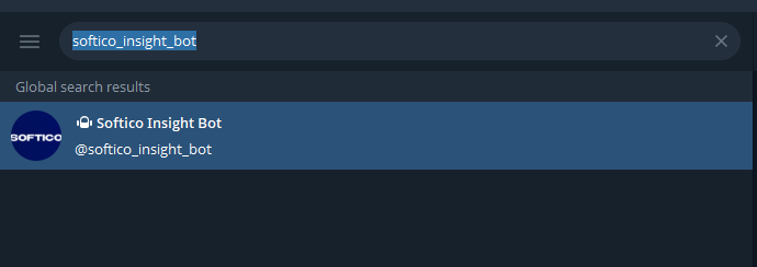 Пошук бота @softico_insight_bot в Telegram